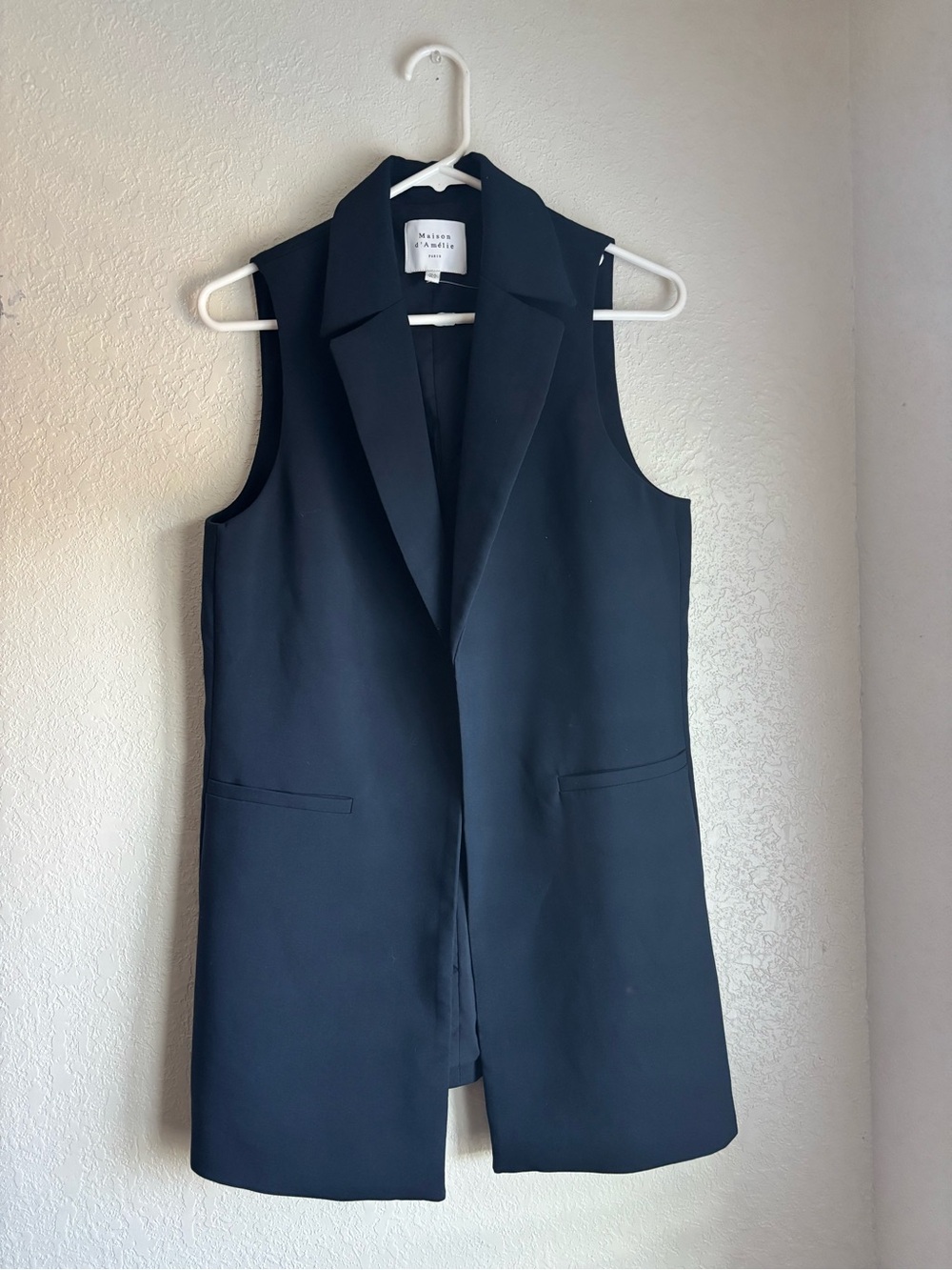 Tailored Sleeveless Long Vest - navy